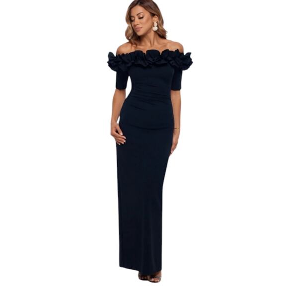 Xscape Formal Evening Gown Womens 4P Black Off Shoulder Dress Wedding Party - Picture 1 of 10